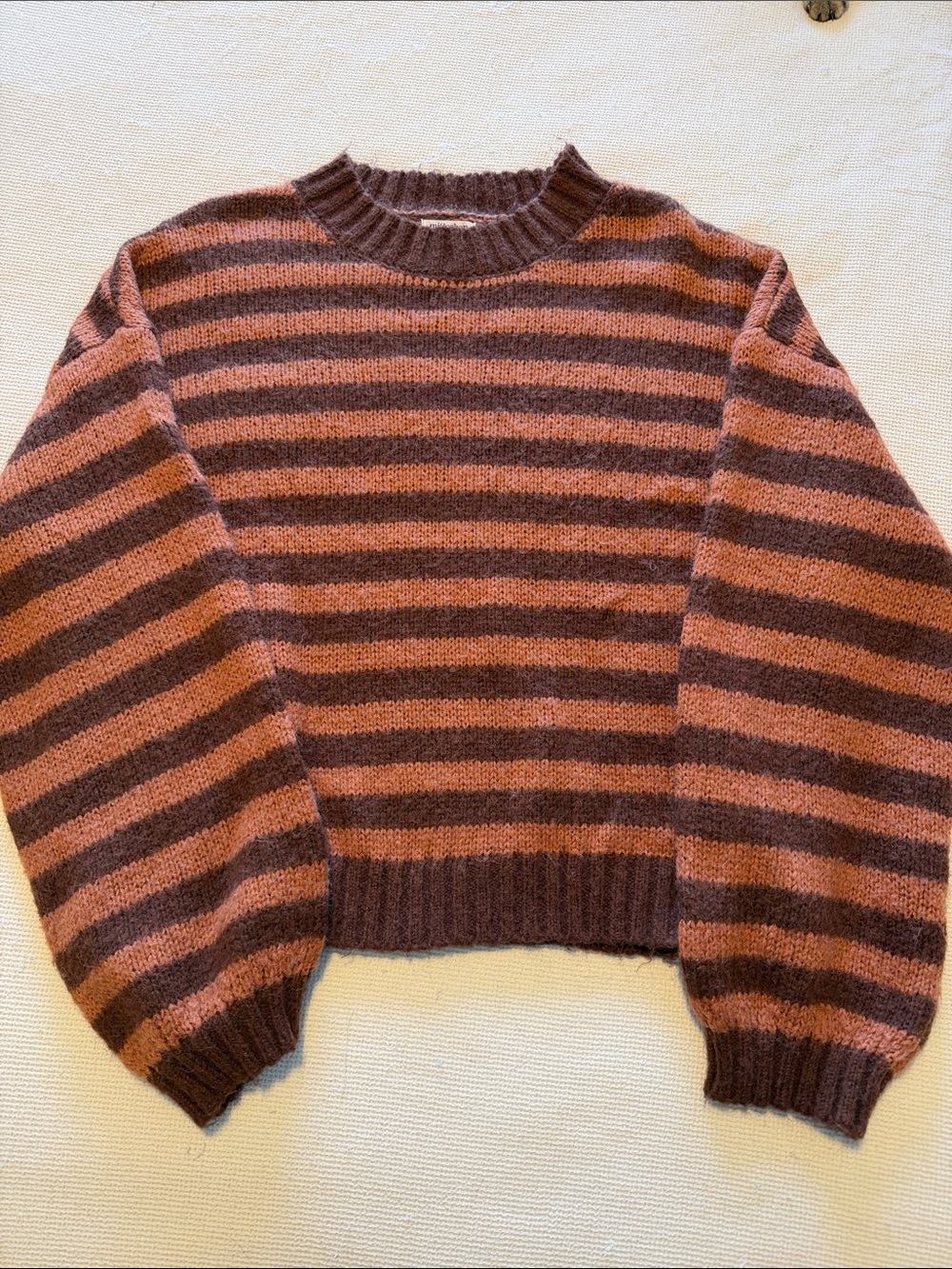 Striped Cozy Crewneck Sweater - Brown & Dusty Orange